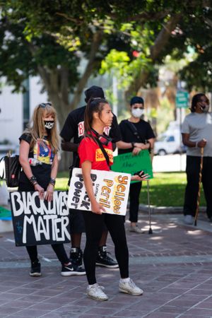 Los Angeles, CA, USA — June 16th, 2020: woman speaking to crowd at solidarity rally