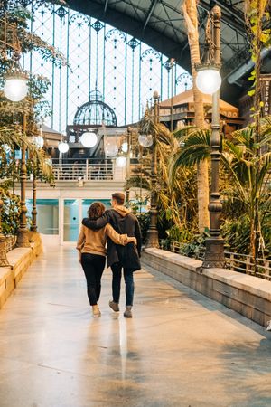 Happy couple hugging in pavilion