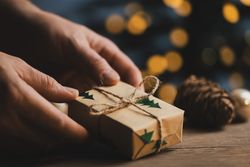 Eco friendly Christmas gift in hands