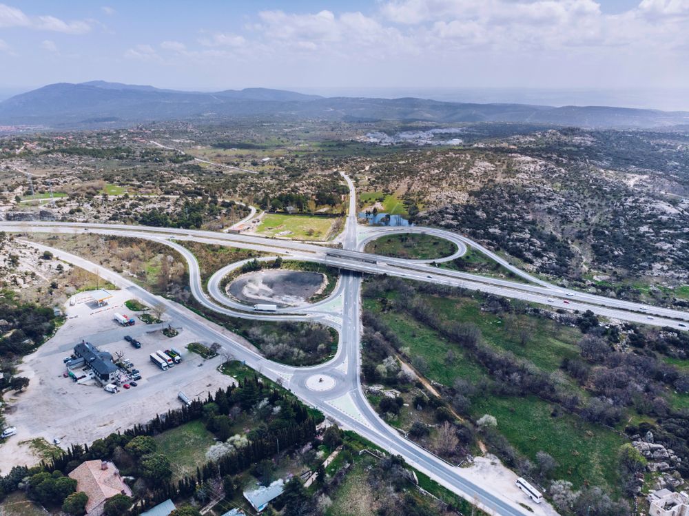 Urban road junction in suburb area