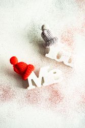 Valentine's day concept of "Me" & "You" blocks with little wintry hats