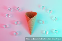Ice cream waffle cone and ice cubes  in vibrant bold gradient holographic colors 0PgRNb