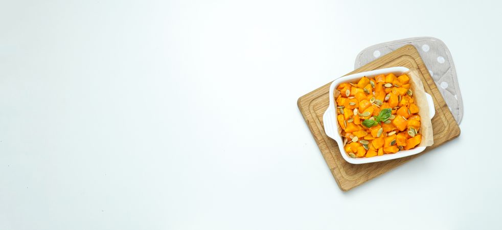 Concept of tasty homemade dish - baked pumpkin
