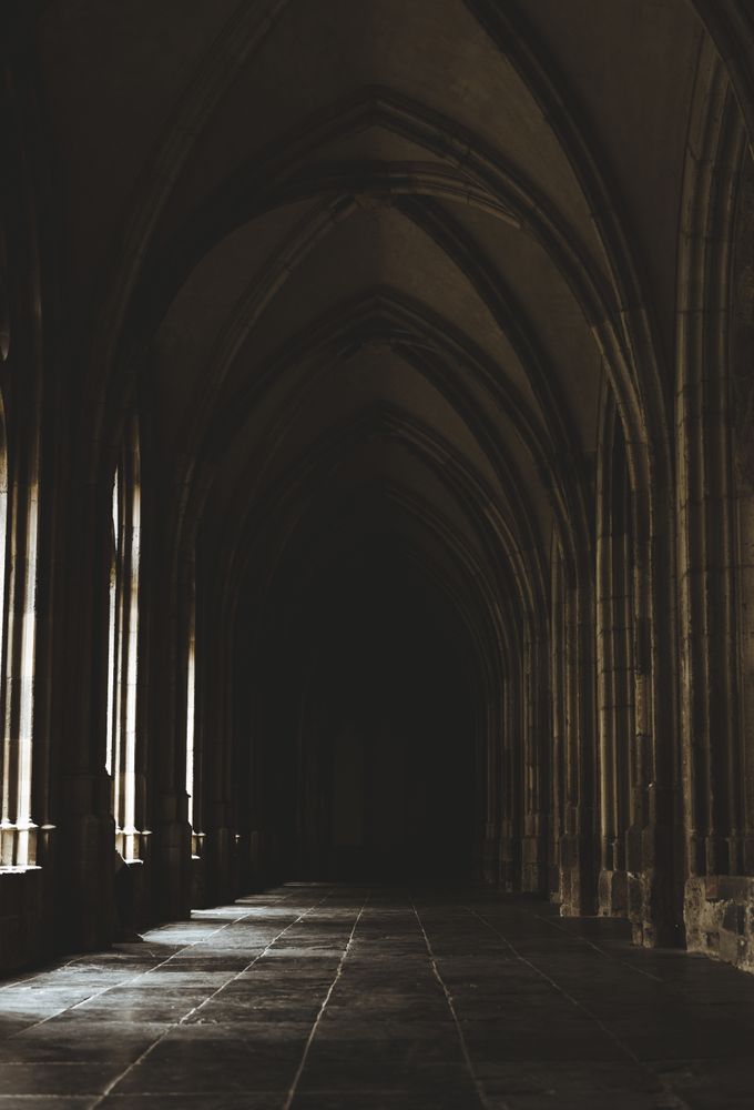 Amazing dark hall with high columns