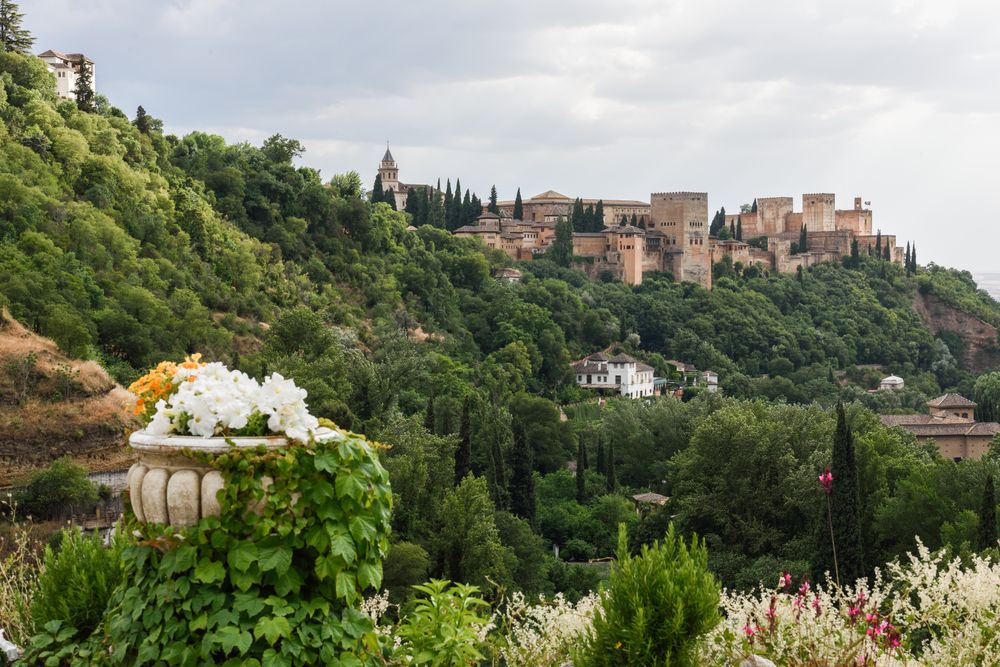 View of the famous Alhambra palace in Granada from Sacromonte quarter