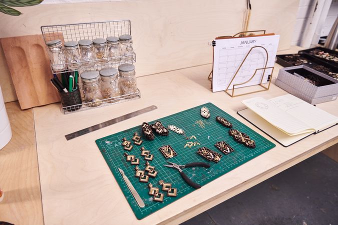 The desk of a jewelry designer