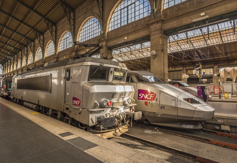 French locomotives parked in main Paris train station