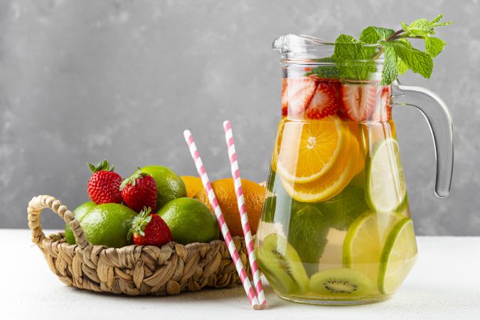 Water flavored with fresh summer fruit.