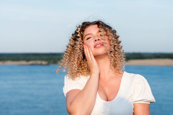 Portrait of woman at the coast
