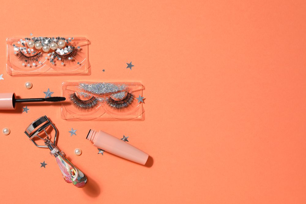 False eyelashes, concept of different makeup accessories