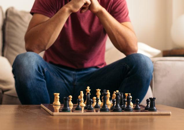 Chess game at home. Chess board with the pieces placed