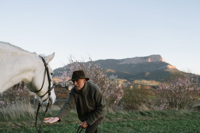 Old man on horse in field