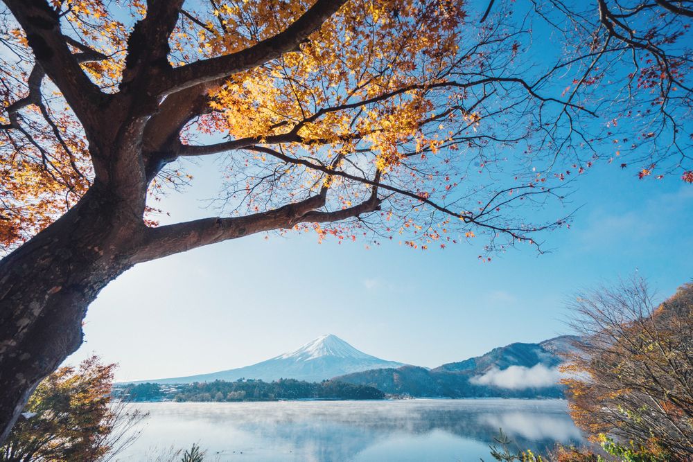 Winter landscape at Lake Kawaguchiko in Yamanashi, Japan