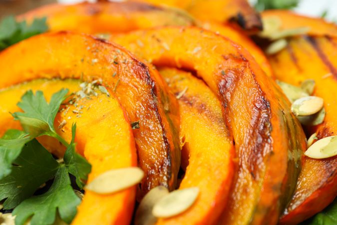 Concept of tasty homemade dish - baked pumpkin