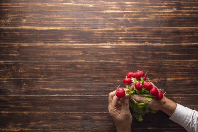 Person holding radishes