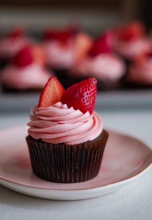 Close up of strawberry chocolate cupcake