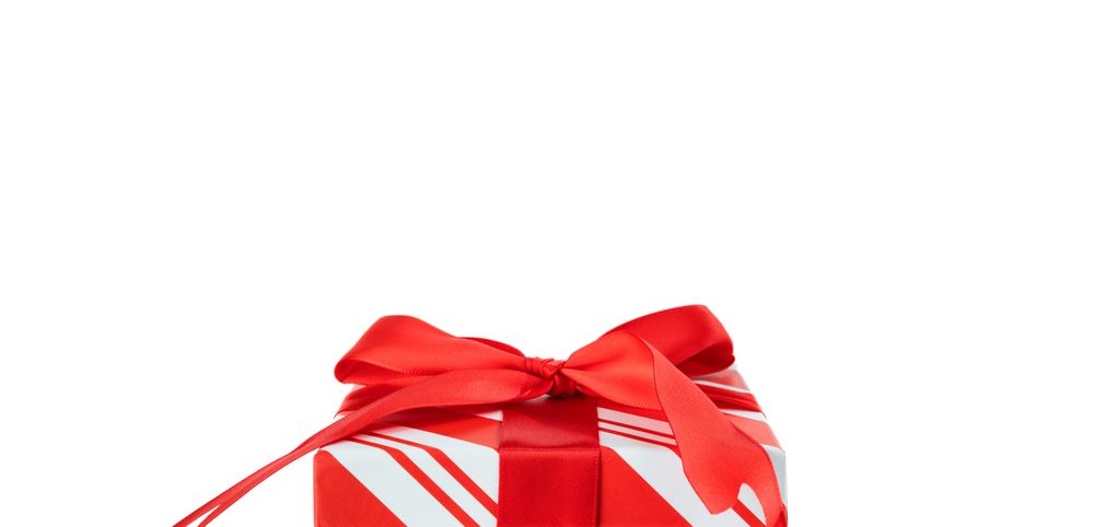 Top of Christmas gift box isolated on pure background with plenty of copy space