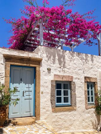 Patmian home with rooftop bougainvillea