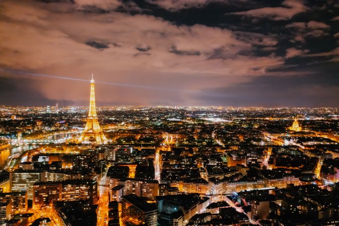 Aerial view of Paris during night time