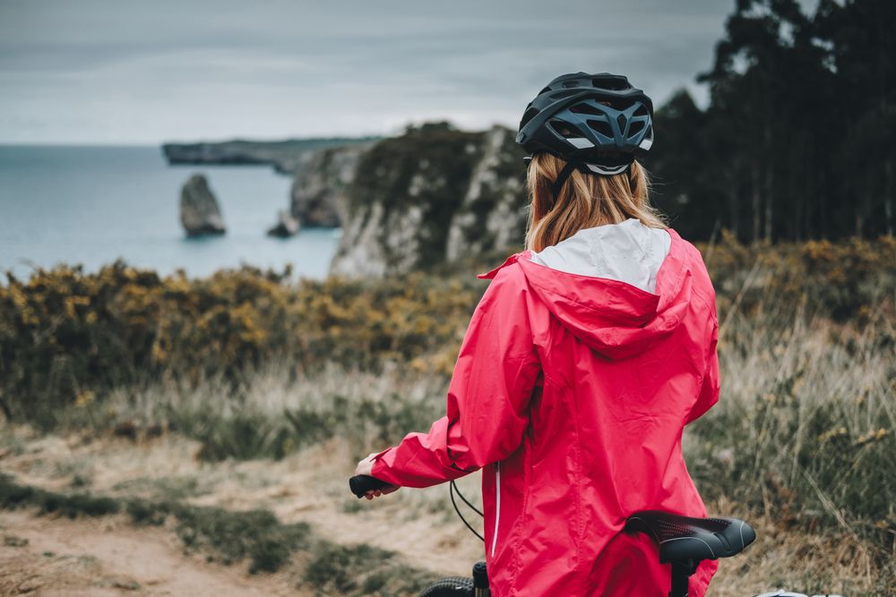 Female riding mountain bike
