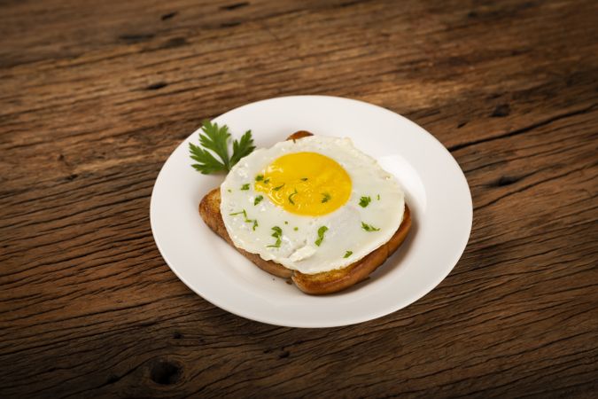 Breakfast with fried egg toast.