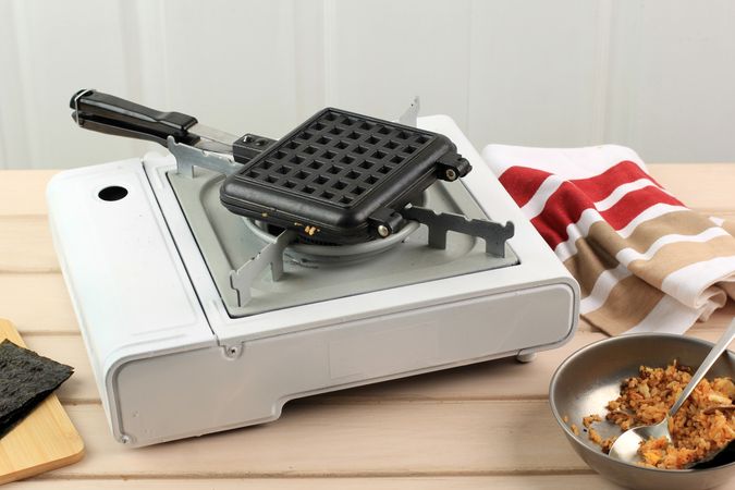 Making Rice Kimchi Waffle