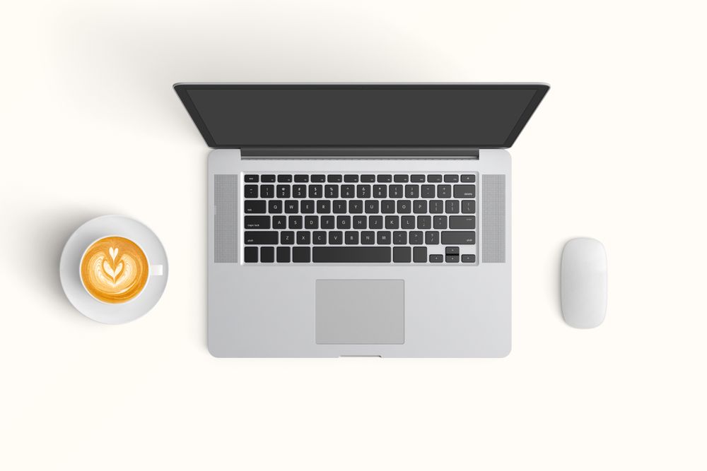 Modern workspace with  copy space on color background