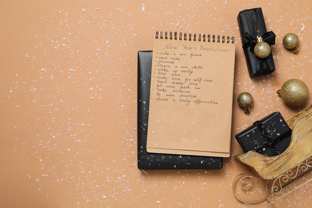 Concept of New Year Resolutions list, new year goals, space for text