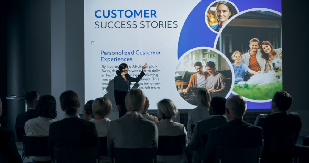 Corporate Event: Female Tech CEO Giving Presentation To Colleagues or Investors In Conference Room Of Innovative Startup Company Office.