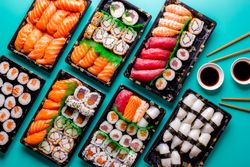 Tasty sushi served in a table