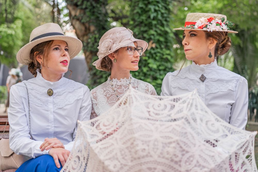 Old fashioned women talking in park