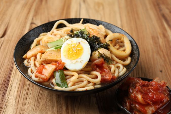 Braised Udon Noodles in Kimchi Stew