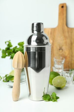 Concept of preparing alcohol drink or cocktail, shaker