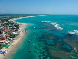 Aerial shot of town and beach of Porto de Galinhas