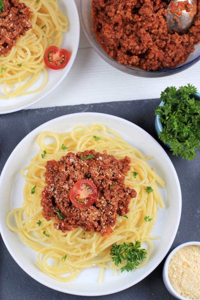 Spaghetti with Tomato Sauce on Plate