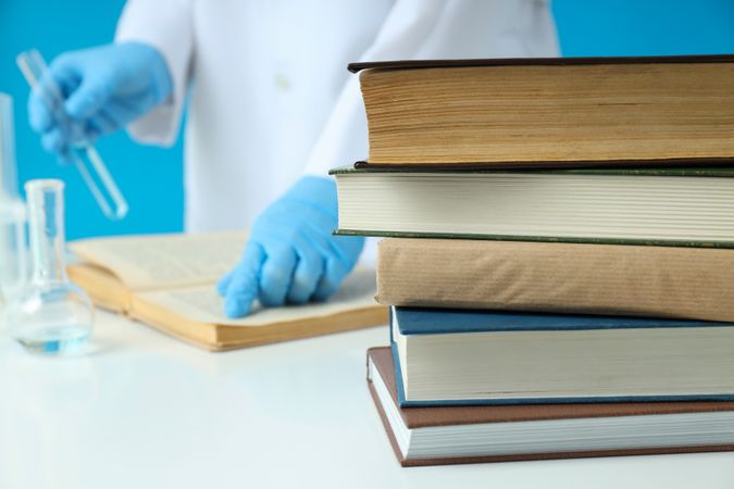 Concept of medical education and books, space for text
