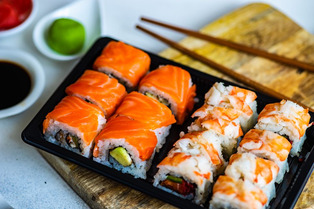 To go box of California sushi rolls
