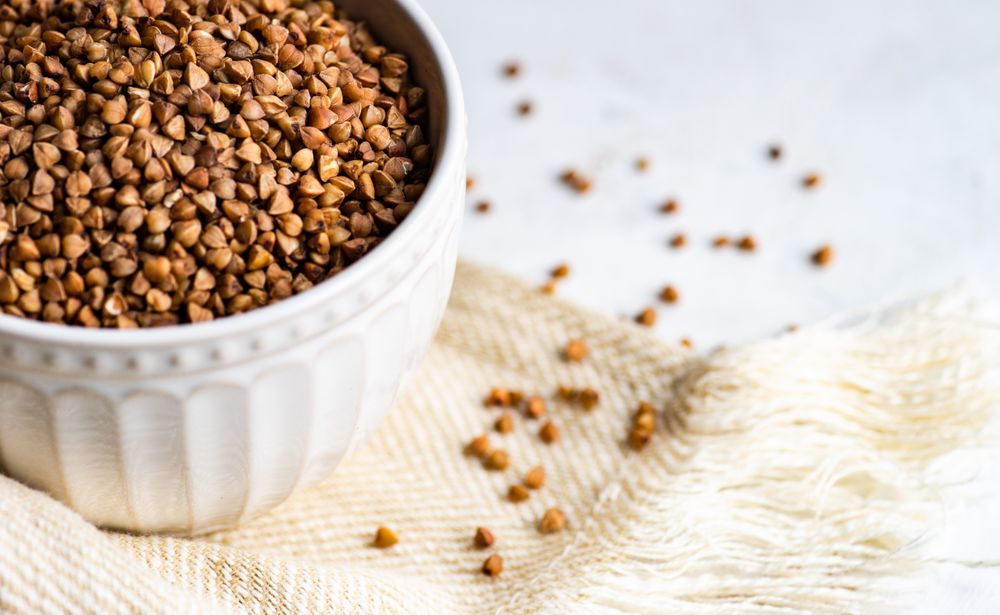 Small bowl of buckwheat grain