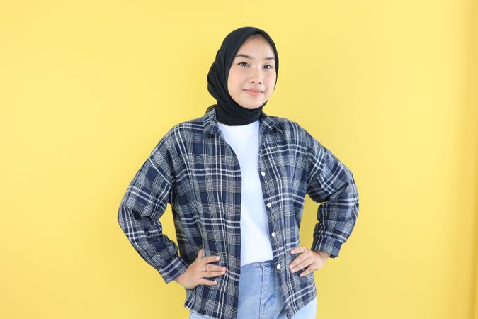 Asian Young Woman Wearing Casual Fashion and Hijab Feeling Confiden