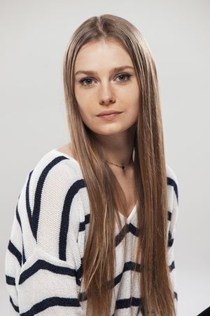 young woman in striped clothing