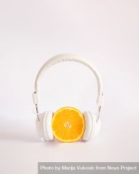 Orange with headphones bYXD64