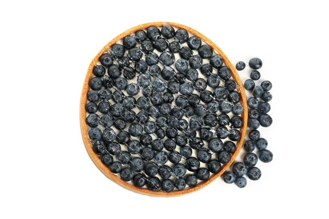 Tasty blueberry pie isolated on light background