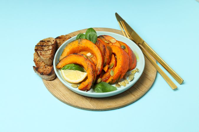 Concept of tasty homemade dish - baked pumpkin