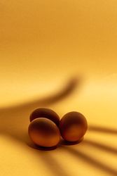 Fresh raw eggs on brown background