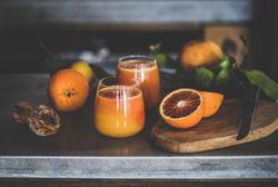 Two glasses of freshly squeezed blood orange juice