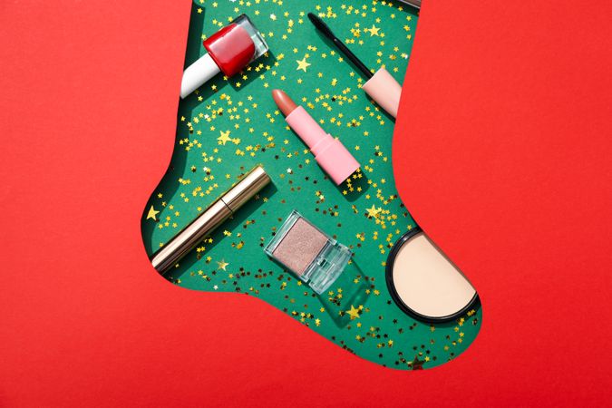 Concept of cosmetics, winter cosmetics, top view