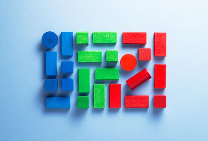 Blue, green and red wooden blocks