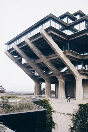 Person standing under Geisel Library