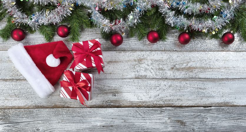 Christmas or New Year holiday background on aged wood