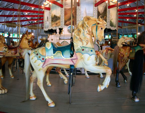 Hand-carved animals at the Looff Carousel in Pawtucket, Rhode Island